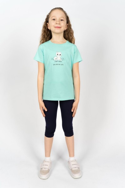 Комплект для девочки 41108 (футболка + бриджи) - мятный-т.синий (НТ)