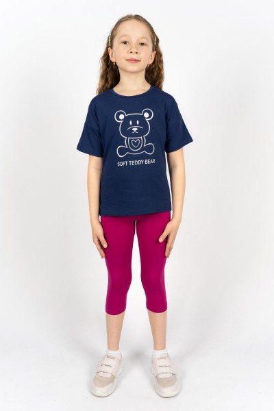 Комплект для девочки 41104 (футболка+бриджи) - синий-ягодный (НТ)