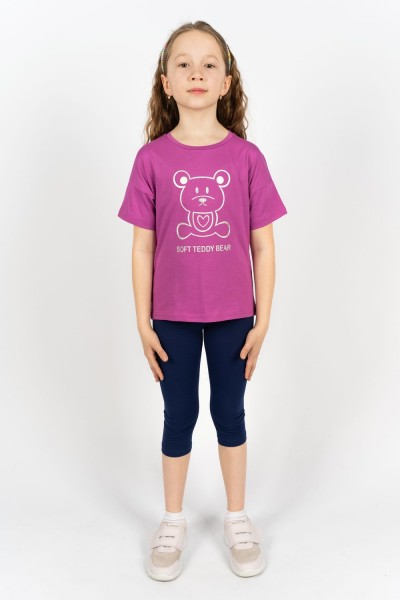 Комплект для девочки 41104 (футболка+бриджи) - ягодный-синий (НТ)