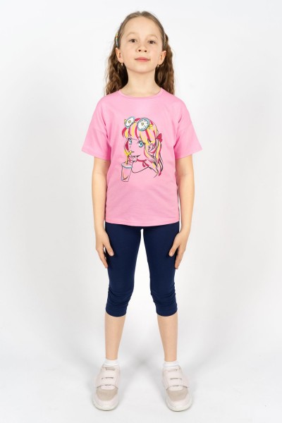 Комплект для девочки 41105 (футболка+ бриджи) - с.розовый-синий (НТ)