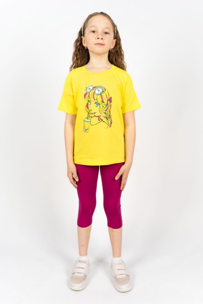 Комплект для девочки 41105 (футболка+ бриджи) - желтый-ягодный (НТ)