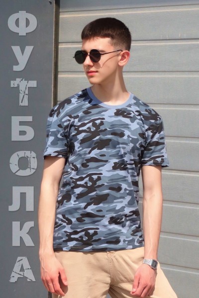 Футболка подростковая №GL818 - камуфляж-синий (НТ)