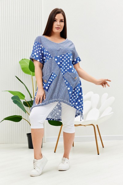 Туника 9203 - полоса горох джинс (НТ)
