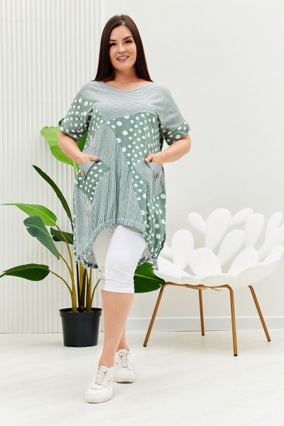Туника 9203 - полоса горох хаки (НТ)