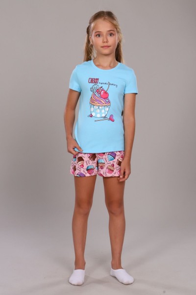 Пижама для девочки Кексы арт. ПД-009-027 - светло-бирюзовый (НТ)