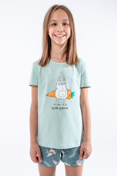 Пижама для девочки Кролик-морковка арт. ПД-009-055 - васаби-зеленый (НТ)