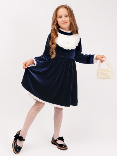 Платье бархатное для девочки SP0077 - темно-синий (НТ)