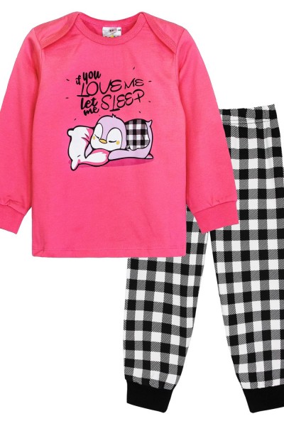 Пижама для девочки 91218 - розовый-черная клетка (НТ)