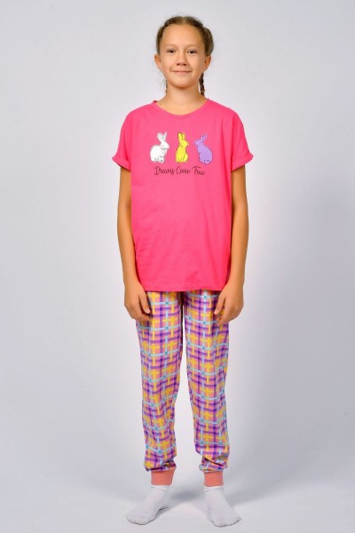 Пижама для девочки 91226 - ярко-розовый-розовая клетка (НТ)