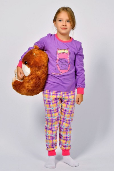 Пижама для девочки 91221 - сиреневый-розовая клетка (НТ)