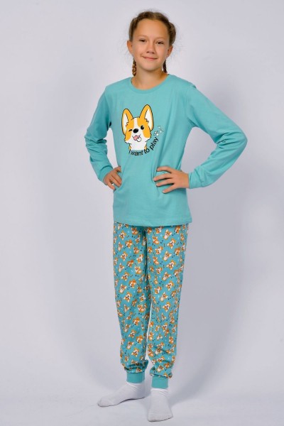 Пижама детская 91225 - пастельно-бирюзовый корги (НТ)