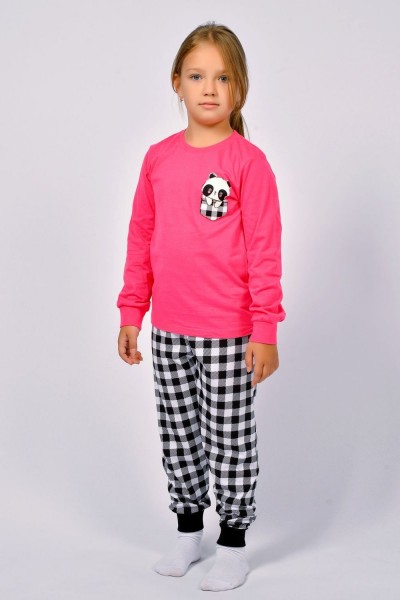 Пижама для девочки 91220 - ярко-розовый-черная клетка (НТ)