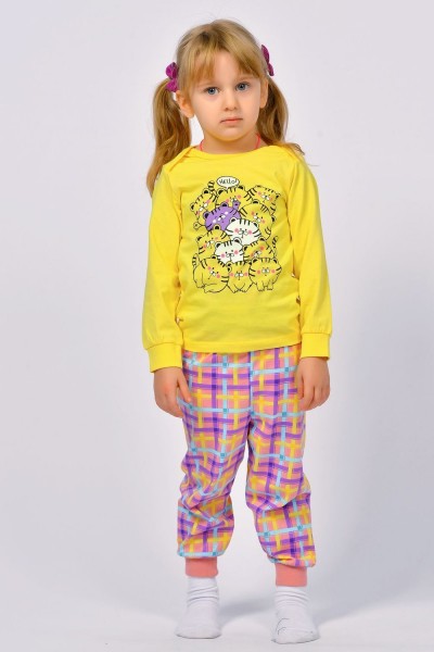 Пижама для девочки 91217 - желтый-розовая клетка (НТ)