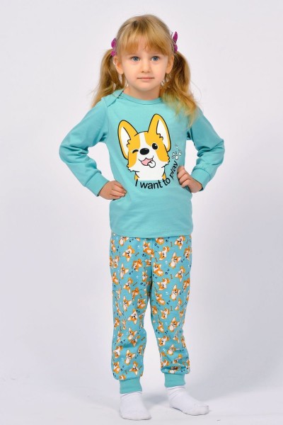 Пижама для девочки 91216 - пастельно-бирюзовый корги (НТ)