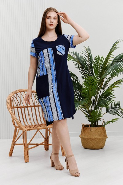 Платье 7278 - синий+серая полоса (НТ)