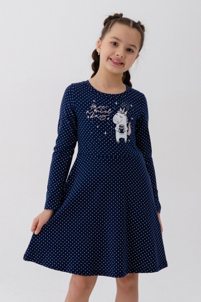 Платье Айрис длинный рукав детское - темно-синий (НТ)