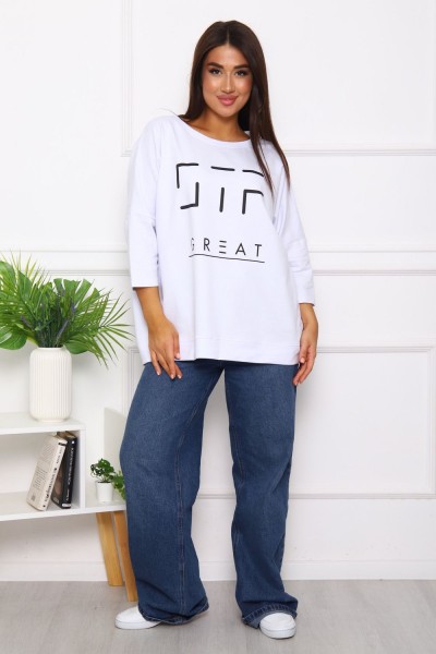 Свитшот 375702 оверсайз трикотажный - белый (НТ)