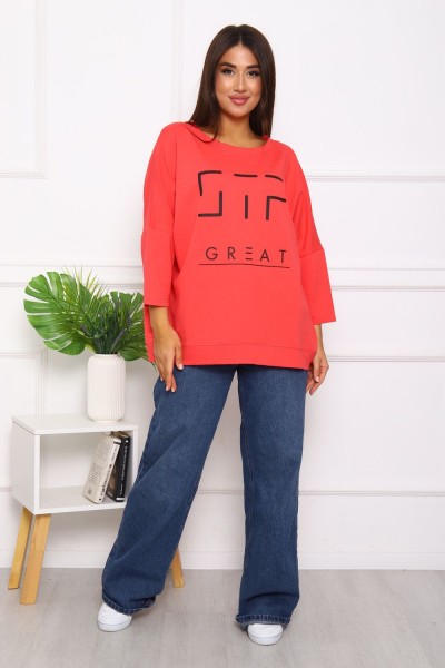Свитшот 375702 оверсайз трикотажный - коралловый (НТ)