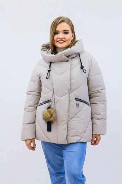 Зимняя женская куртка еврозима-зима 2876 - бежевый (НТ)