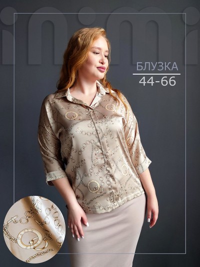 Блуза шелк 1311 - цепи бежевые (НТ)