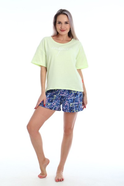 Пижама с шортами Очарование 5-040 - синий-зеленый (НТ)