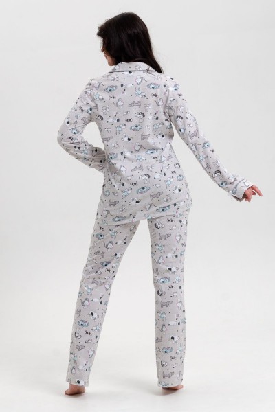 Пижама женская с брюками арт. ПД-006В - собачки светло-серые (НТ)