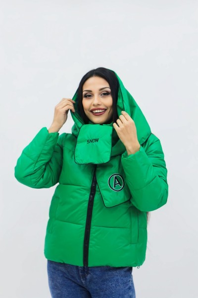 Демисезонная женская куртка весна осень +дутый шарф-косынка 8193 - зеленый (НТ)