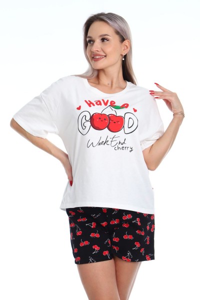 Пижама с шортами Очарование 0к-056к - белый-красный (НТ)