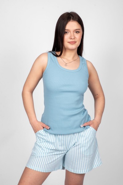 Пижама женская (майка+шорты) 0931 - голубая полоса (НТ)