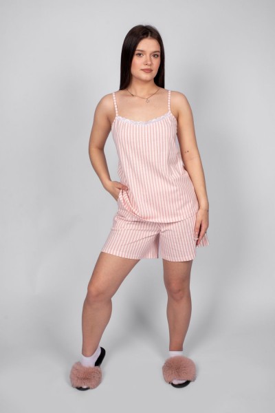 Пижама женская майка шорты 0930 - розовая полоска (НТ)