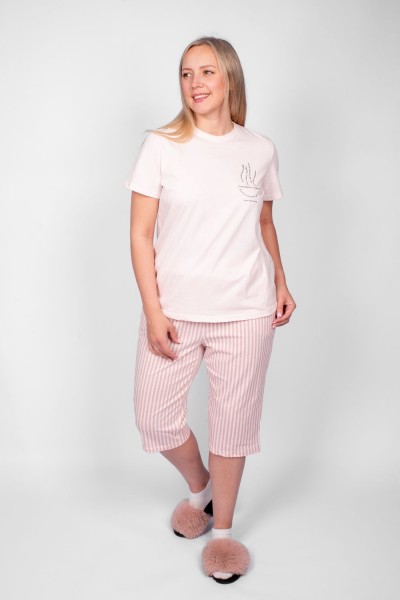 Пижама женская (футболка+капри) 0937 - розовая полоска (НТ)
