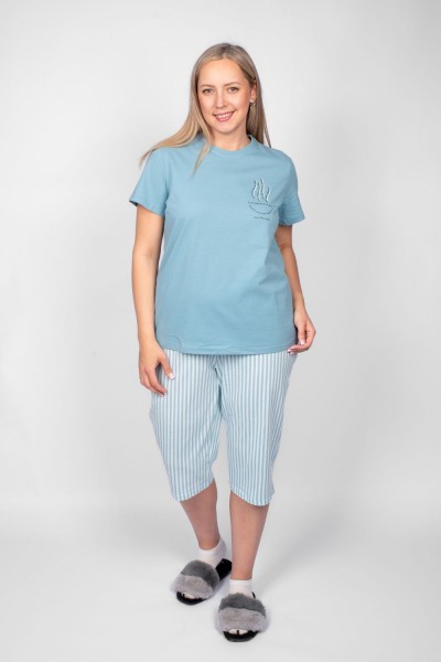 Пижама женская (футболка+капри) 0937 - голубая полоска (НТ)