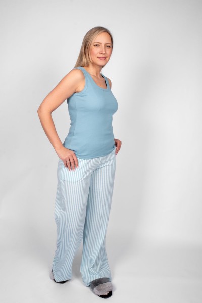 Пижама женская майка+брюки 0935 - голубая полоска (НТ)