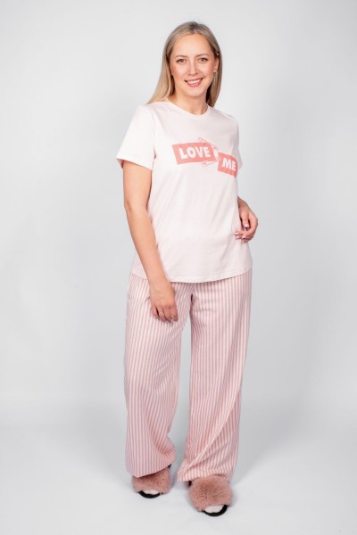 Пижама женская футболка+брюки 0933 - розовая полоска (НТ)