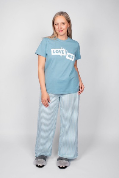 Пижама женская футболка+брюки 0933 - голубая полоска (НТ)