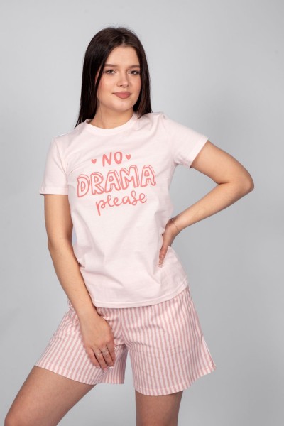 Пижама женская футболка+шорты 0932 - розовая полоска (НТ)