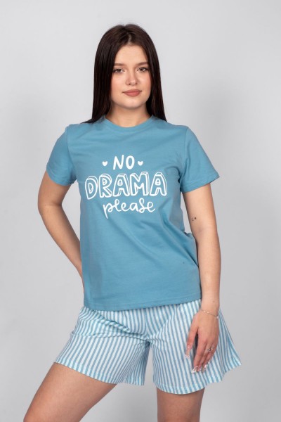 Пижама женская футболка+шорты 0932 - голубая полоска (НТ)